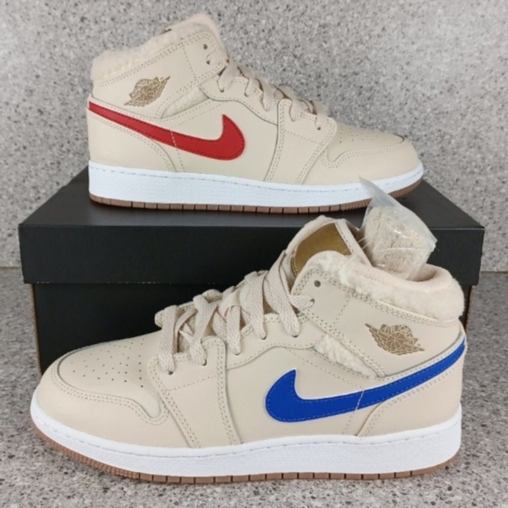 Nike Air Jordan 1 Mid Fleece Sneakers - Youth 7 (Women's 8.5) Shoes